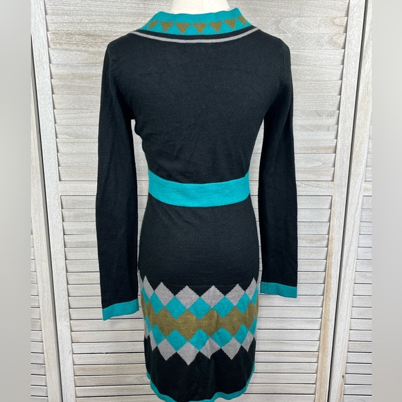 ROZ & ALI Sweater Dress Long Sleeve Bodycon Black w Geometric Print-Small - Picture 2 of 2
